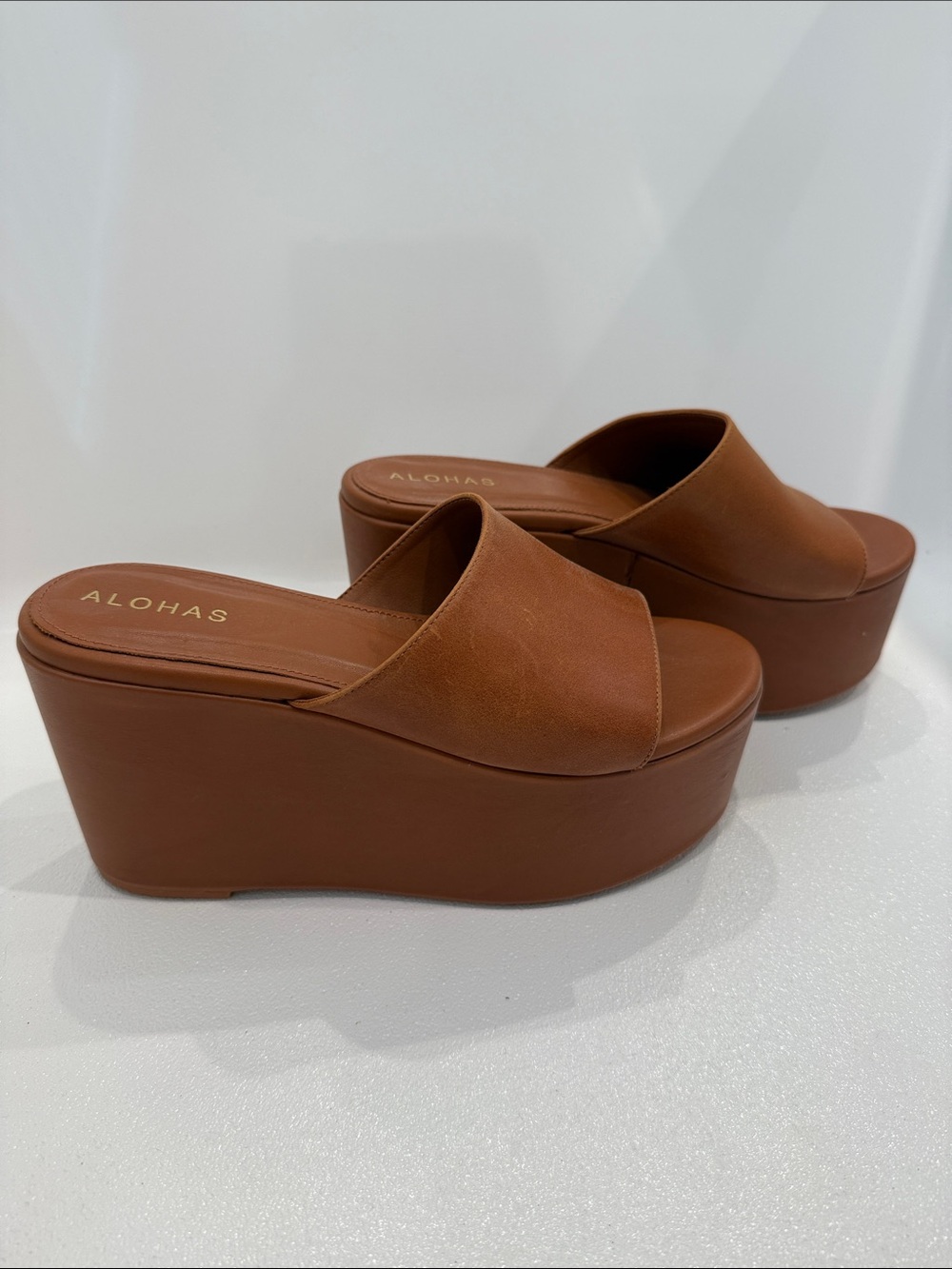 ALOHAS Chestnut Leather Platform Slide Sandals